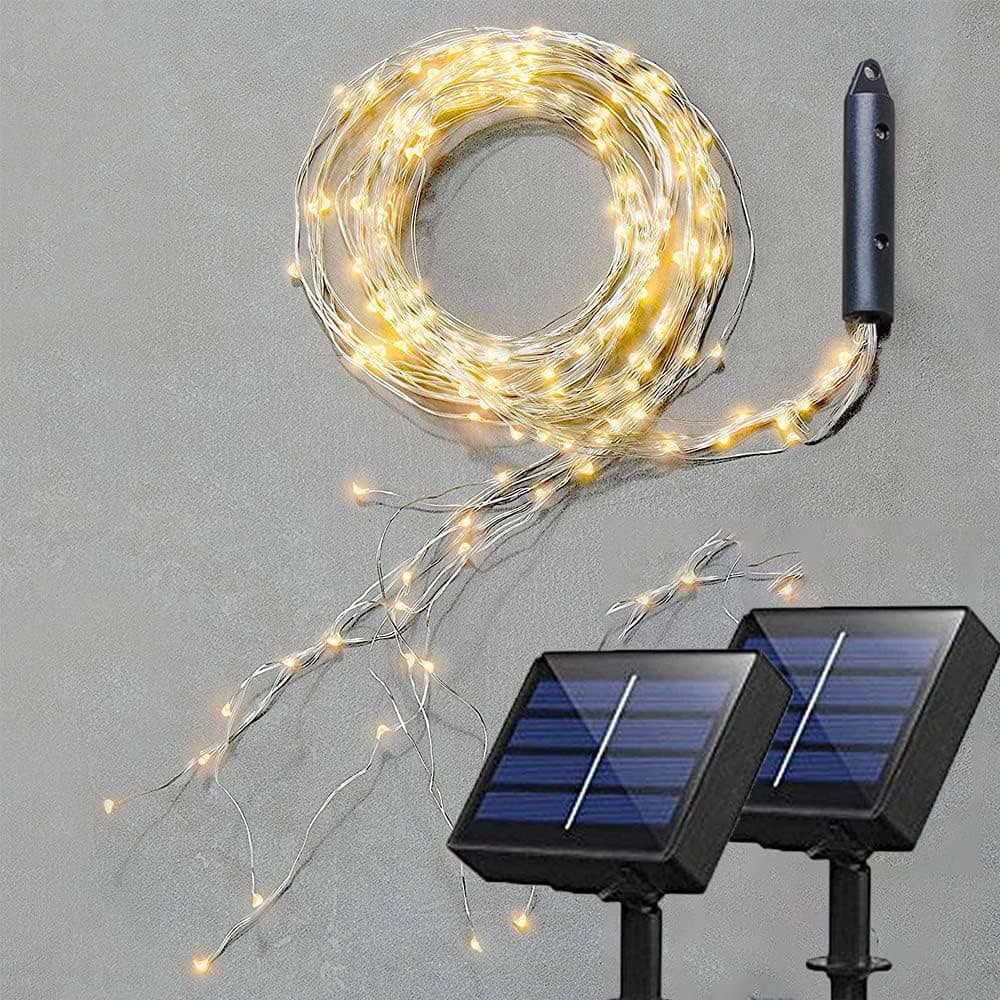 soltuus 2 Pack Solar Fairy Lights Outdoor, 180 LEDs Watering Can Fairy Light, Waterproof Solar Powered Waterfall Lights, Multi Strand Warm White Firefly Bunch Lights