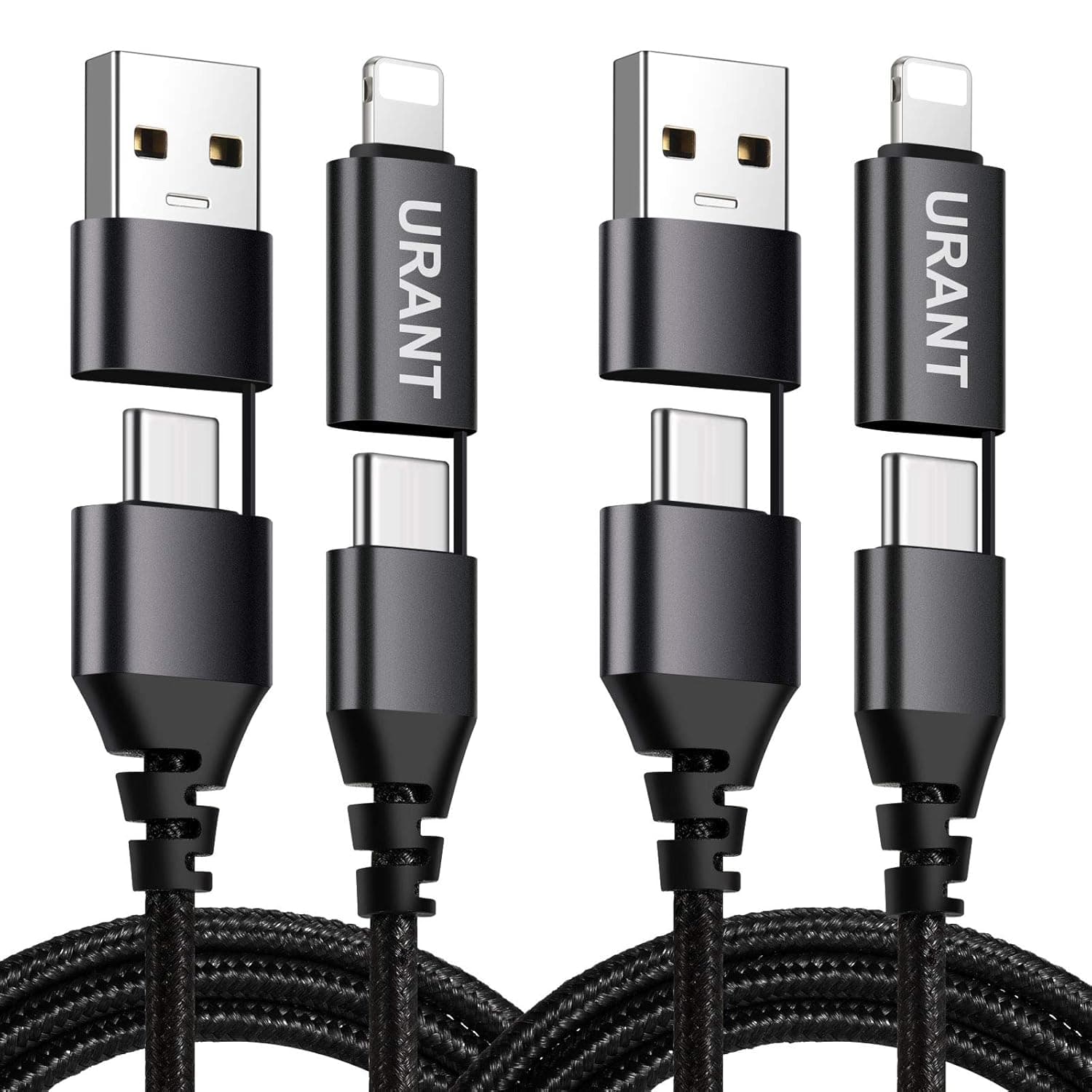 URANT iPhone Charger, [MFi Certified] [2-Pack, 6 ft] Nylon Braided Fast Charging Long Compatible iPhone 12Pro Max/12Pro/12/11Pro Max/11Pro/11/XS/Xs Max/XR/USB C to USB C/USB A to USB C（Black）