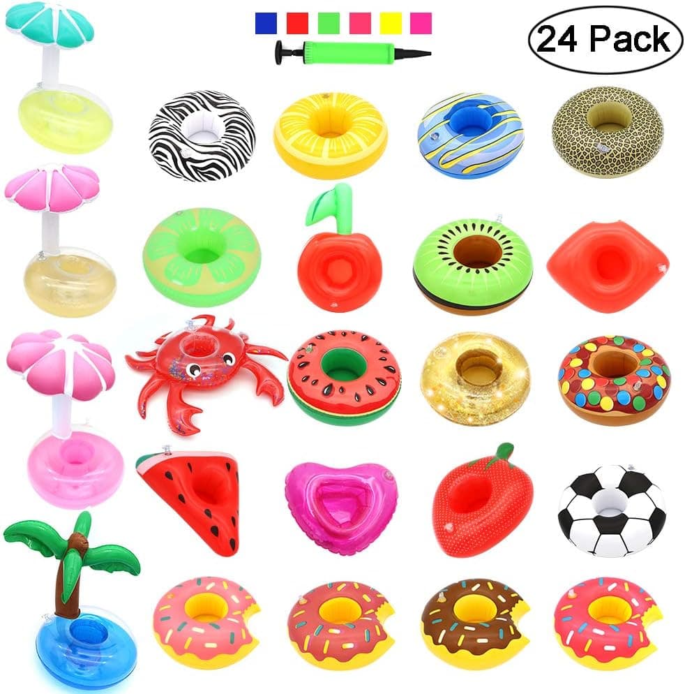 Angela&Alex Inflatable Drink Holders, 24 PCS Drink Floats Fruits Palm Cup Holders Coasters for Pool Water Fun Beach Swimming Party Favors Supplies …