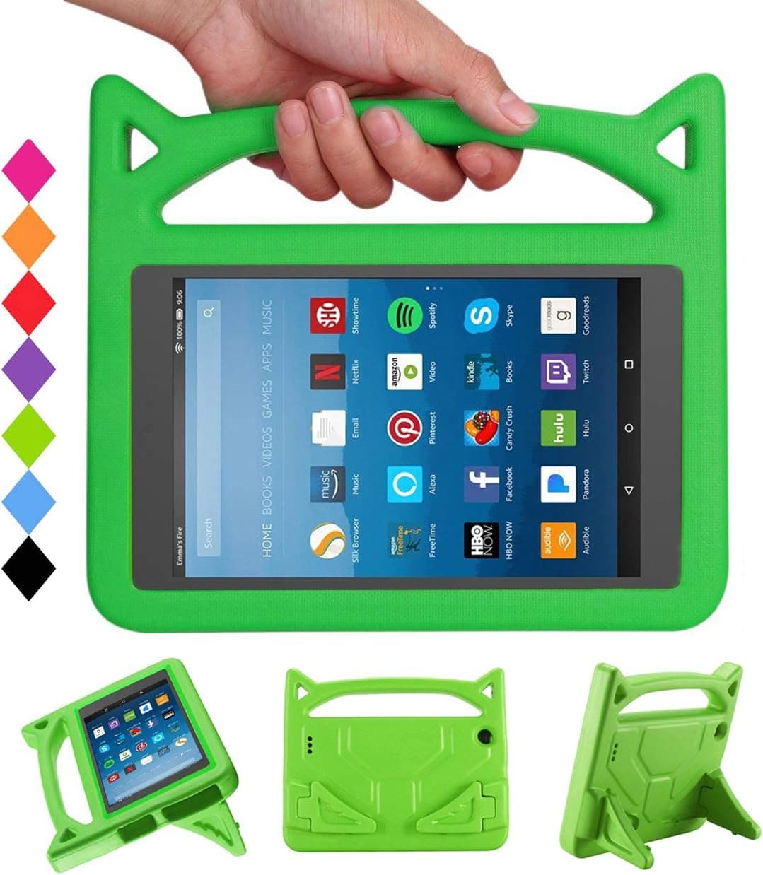 All-New Fire HD 8 Kids Case, Fire 8 2017 Case for Kids - SHREBORN Light Weight kids-Proof Hand-Free Friendly Stand Kids Case Cover for Amazon Kindle Fire HD 8 inch Tablet (2016 & 2017 Release) - Green