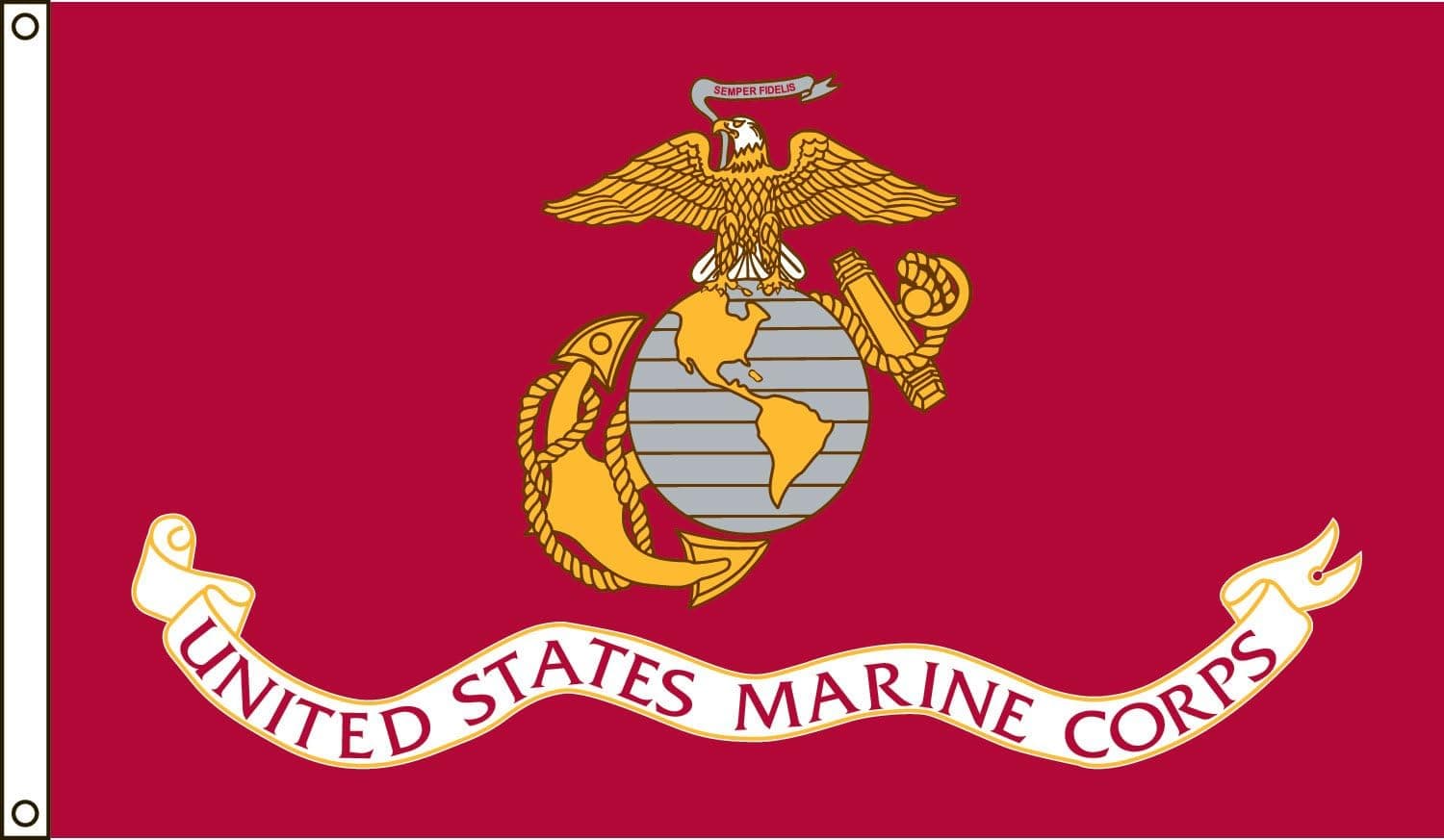 America's Flag, US Marine Corps Flag, Nylon, 3'x5', 100% Made in USA, Canvas Header, Heavy-Duty Brass Grommets