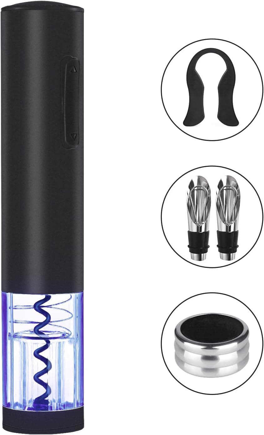 Wine Opener, Aidodo Electric Wine Bottle Opener Automatic Wine Opener Set with Foil Cutter, Wine Pourers, Wine Ring