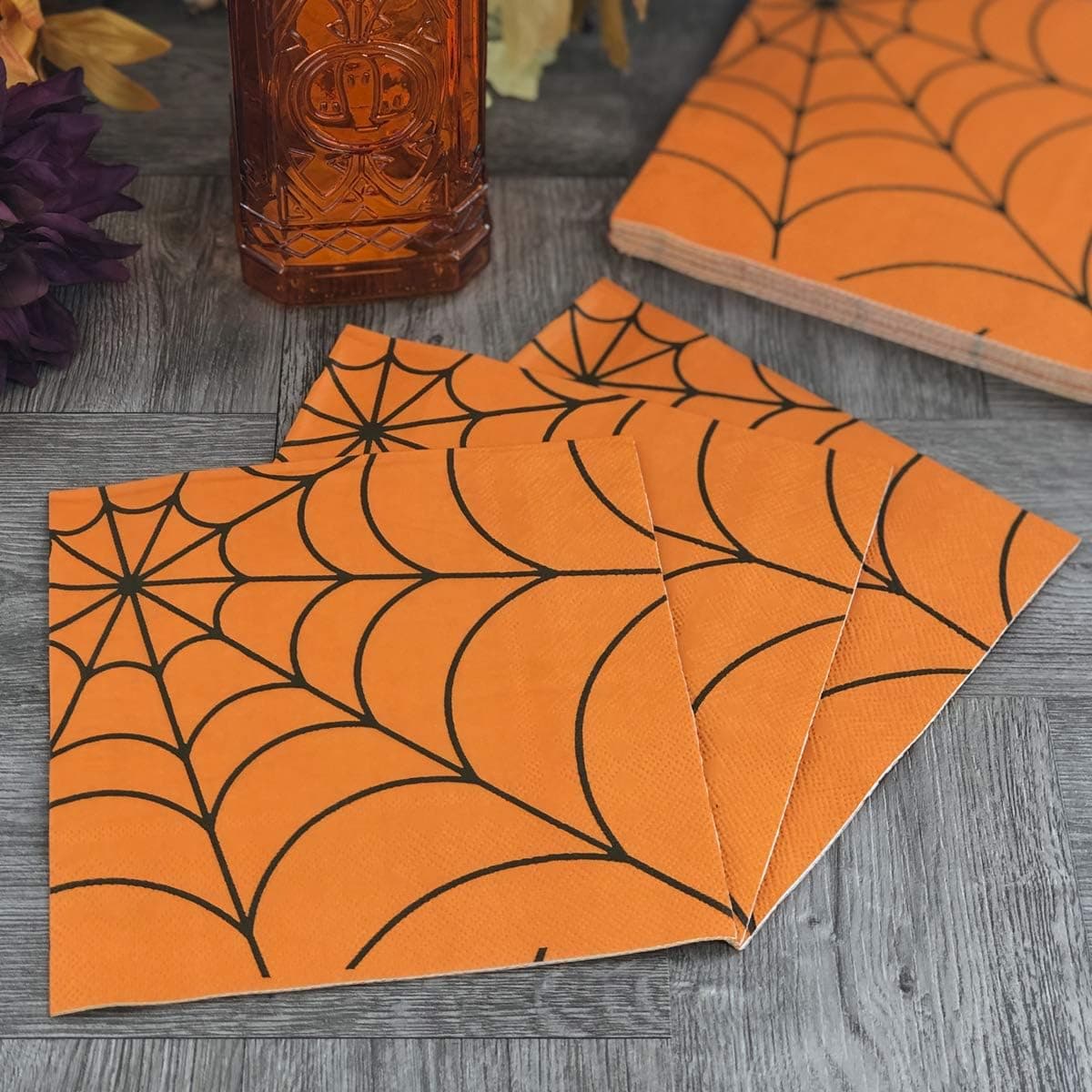 Dining Collection Halloween Lunch Size Napkins Spider Web Orange - 20 Count