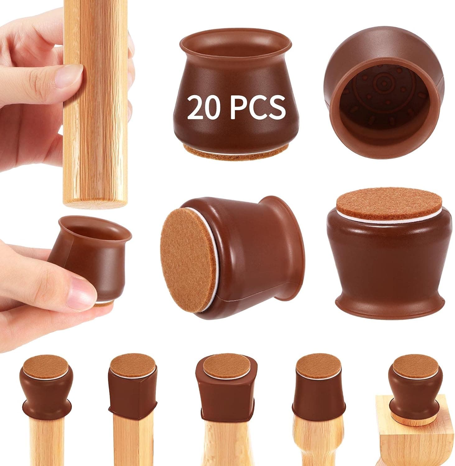 NYOOLO Silicone Furniture Chair Leg Caps, Floor Protectors for Furniture Legs Square, Chair Leg Caps for Hardwood Floors Brown Round