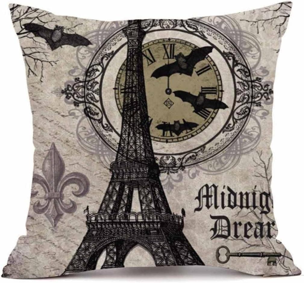 Elogoog Halloween Pumpkin Throw Cushion Cases Super Cashmere Sofa Pillowcase Cover Home Decor 18 x 18 Inches_1pc (18 x 18 Inches, Eiffel Tower)