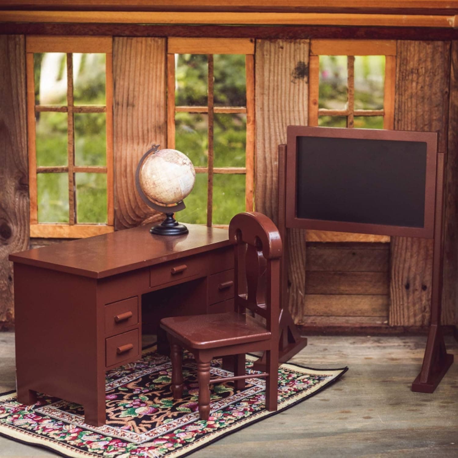 THE QUEEN'S TREASURES 18 Inch Doll Furniture & Accessories, Vintage Style Wooden School Teachers Desk with Drawers That Open & Close, Globe, and Chalkboard Too! Compatible for Use with American Girl