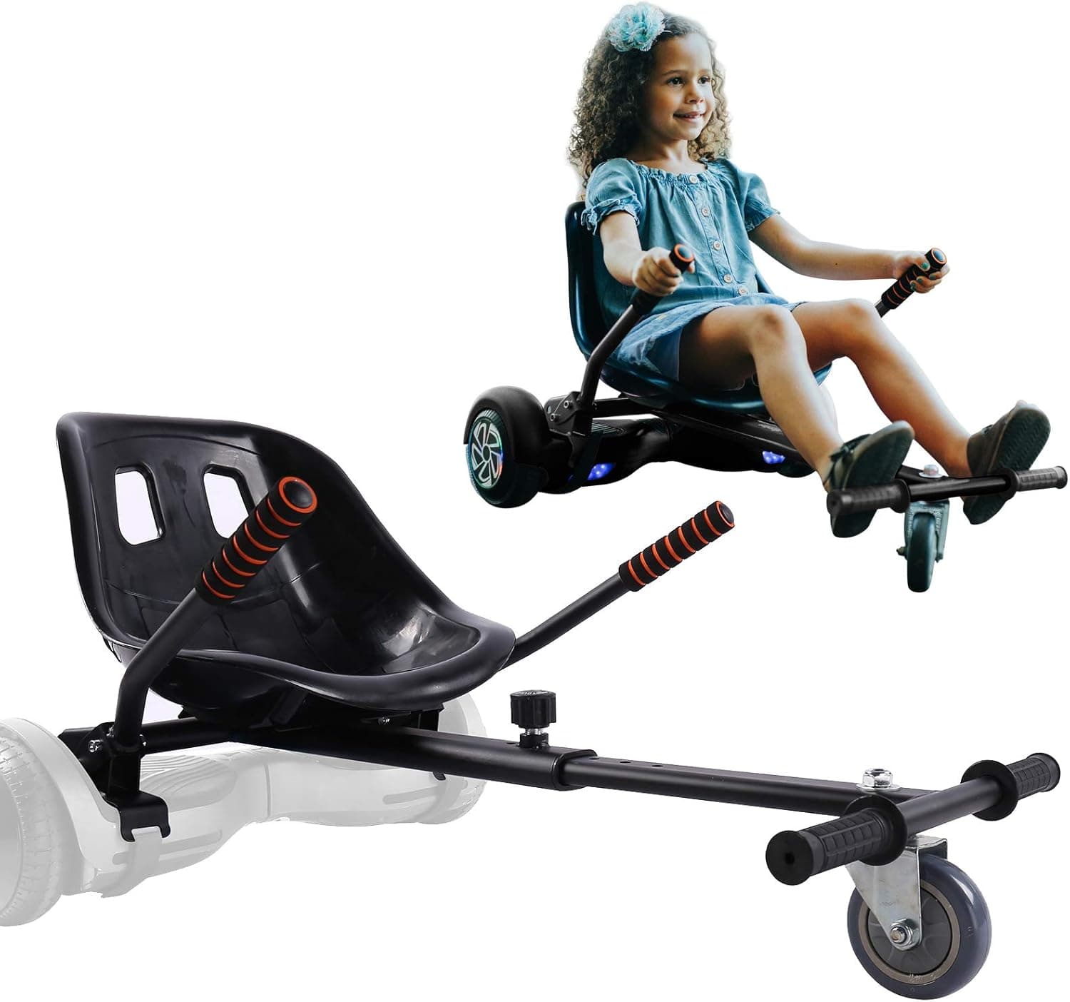Hoverboard Seat Attachment Go-Kart Fits 6.5”/ 8”/ 10” Hoverboards, Hover Cart for Kids & Adults, Accessory for Self Balancing Scooter, Black