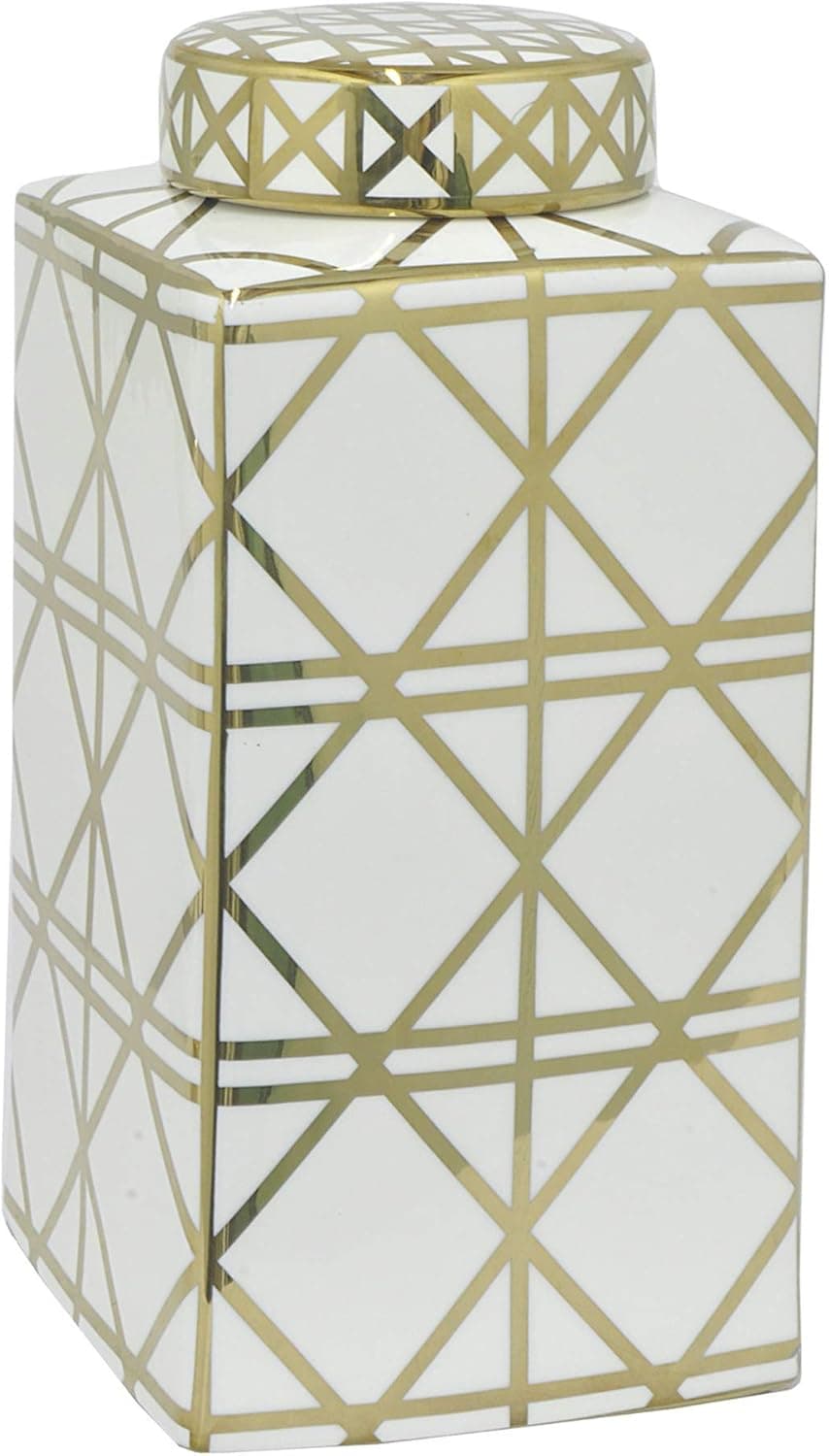 Three Hands 14.5" White And Gold Porcelain Jar in White