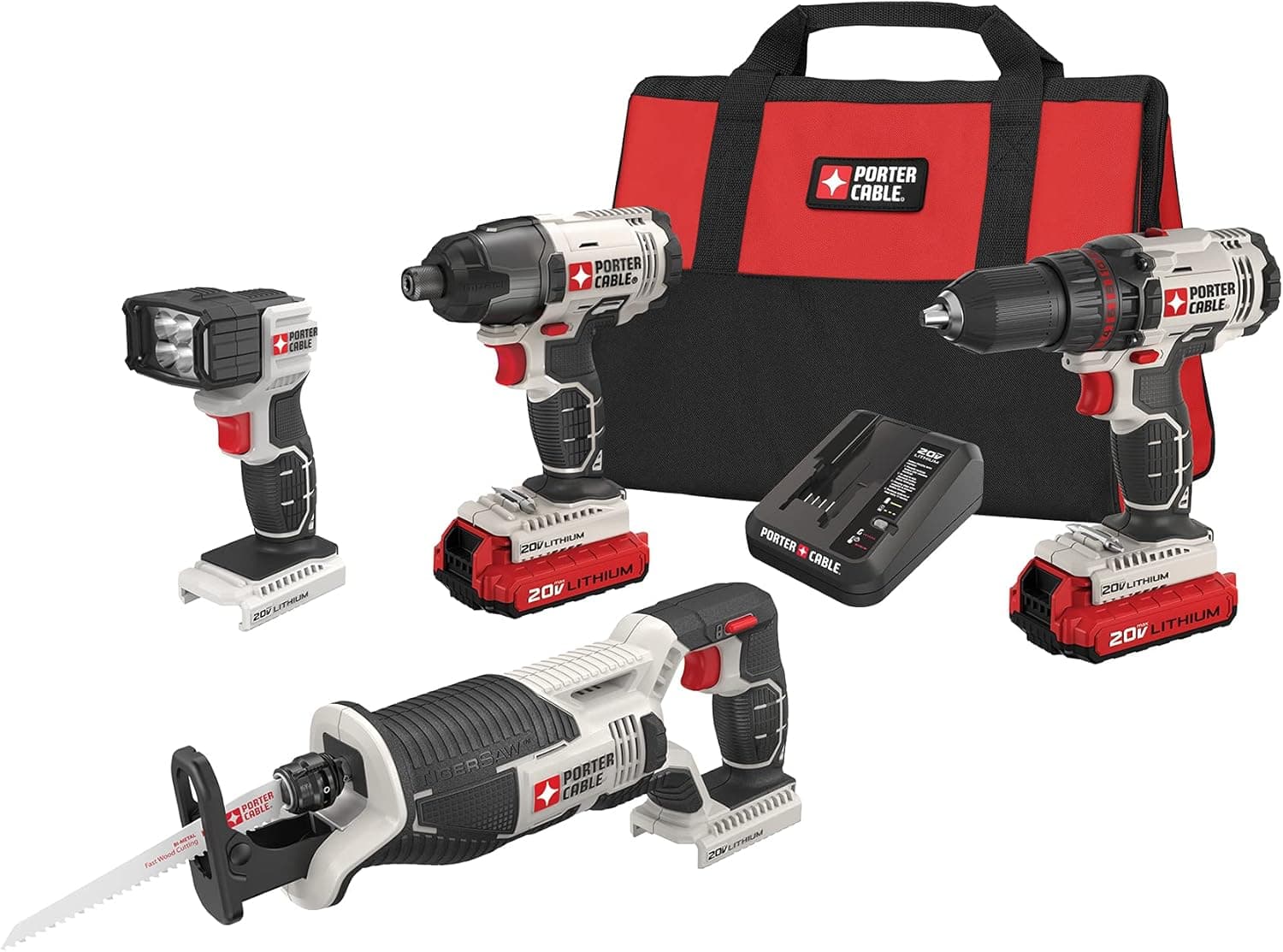 PORTER-CABLE 20V MAX* Cordless Drill Combo Kit, 4-Tool (PCCK615L4) , Grey