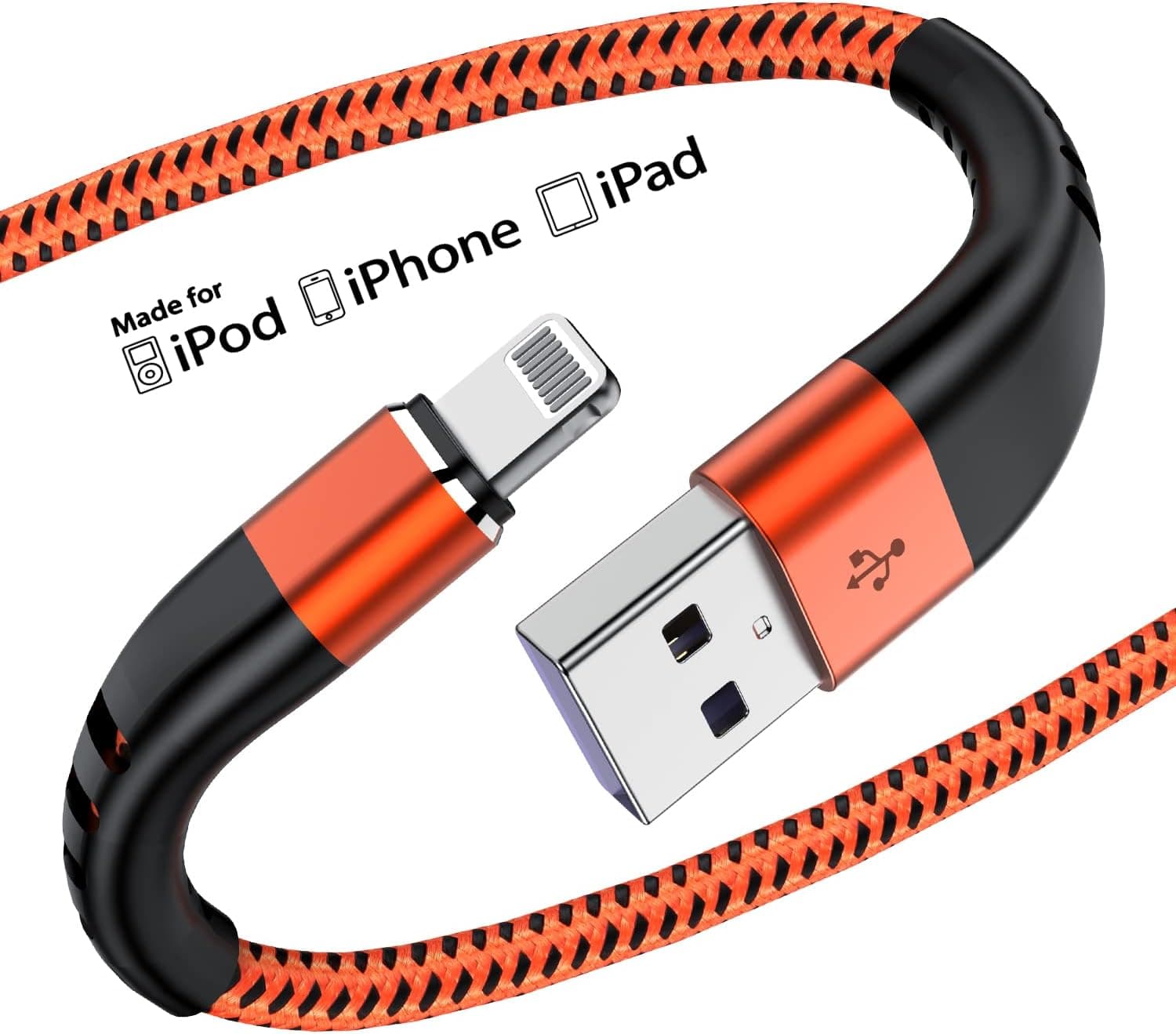 Apple MFi Certified 3 Pack iPhone Charger 6ft, Essri Long Lightning Cable Strong Nylon Braided Charging Cable 6 Foot, Fast iPhone USB Cord for Apple iPhone11/ X/XS/XR/8/7/6/5S/SE/iPad Mini Air(Orange)