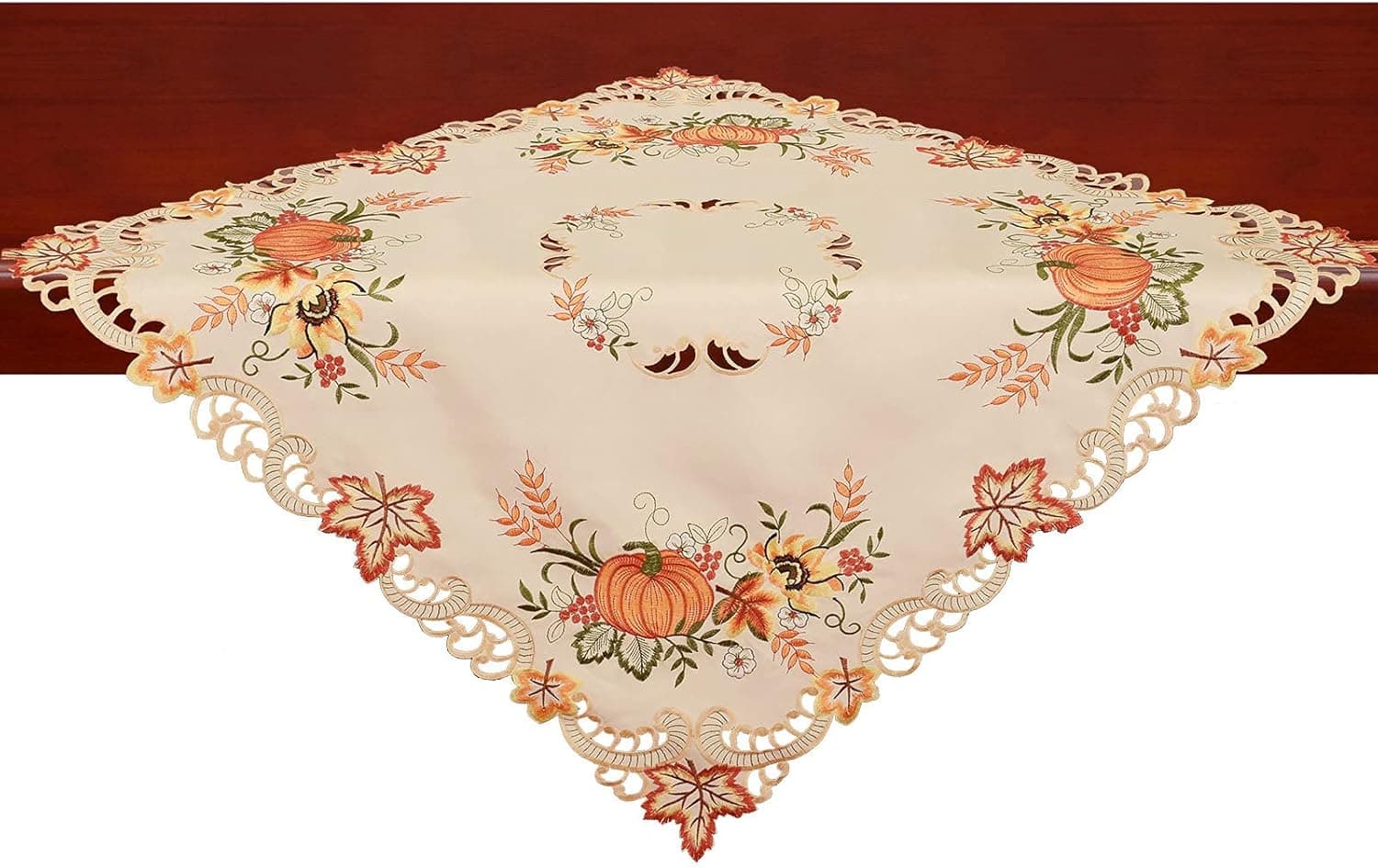 Simhomsen Thanksgiving Holiday Fall Autumn Harvest Pumpkins Small Square Tablecloth, Toppers, Tablecovers for End Table, Tea Table, Coffee Table and Nightstand (34 × 34 Inch)