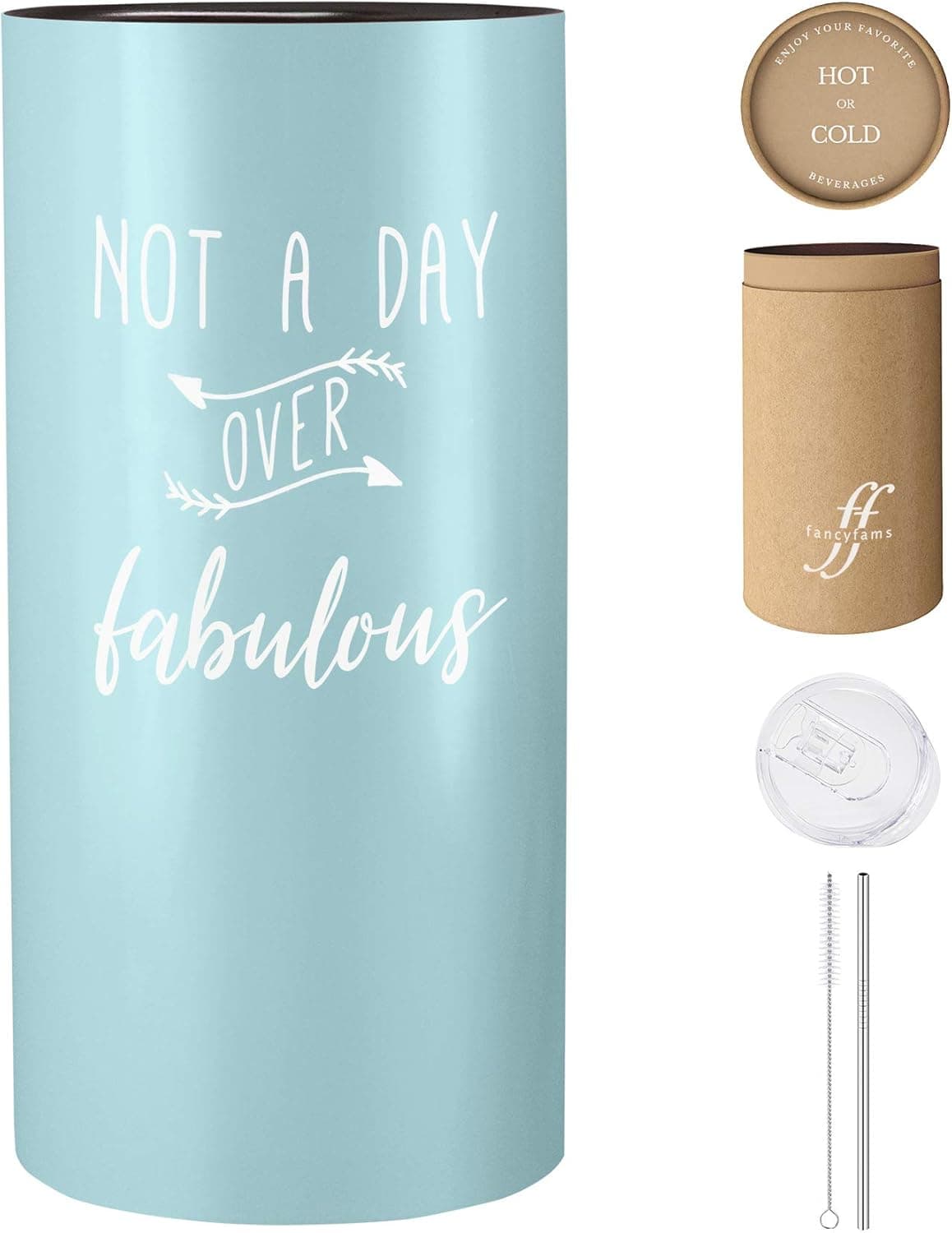Not A Day Over Fabulous - Fancyfams –14 oz Insulated Tumbler with Lid and Straw Birthday Gifts for Women (Blue)