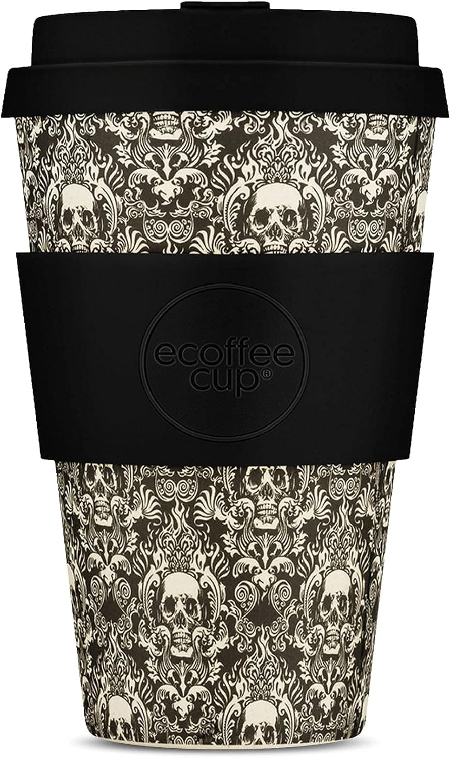 Ecoffee Cup Reusable Sustainable To-Go Travel Coffee-Cup Portable Cups With No Leak Silicone Lid - Dishwasher Safe (14oz, Halloween)