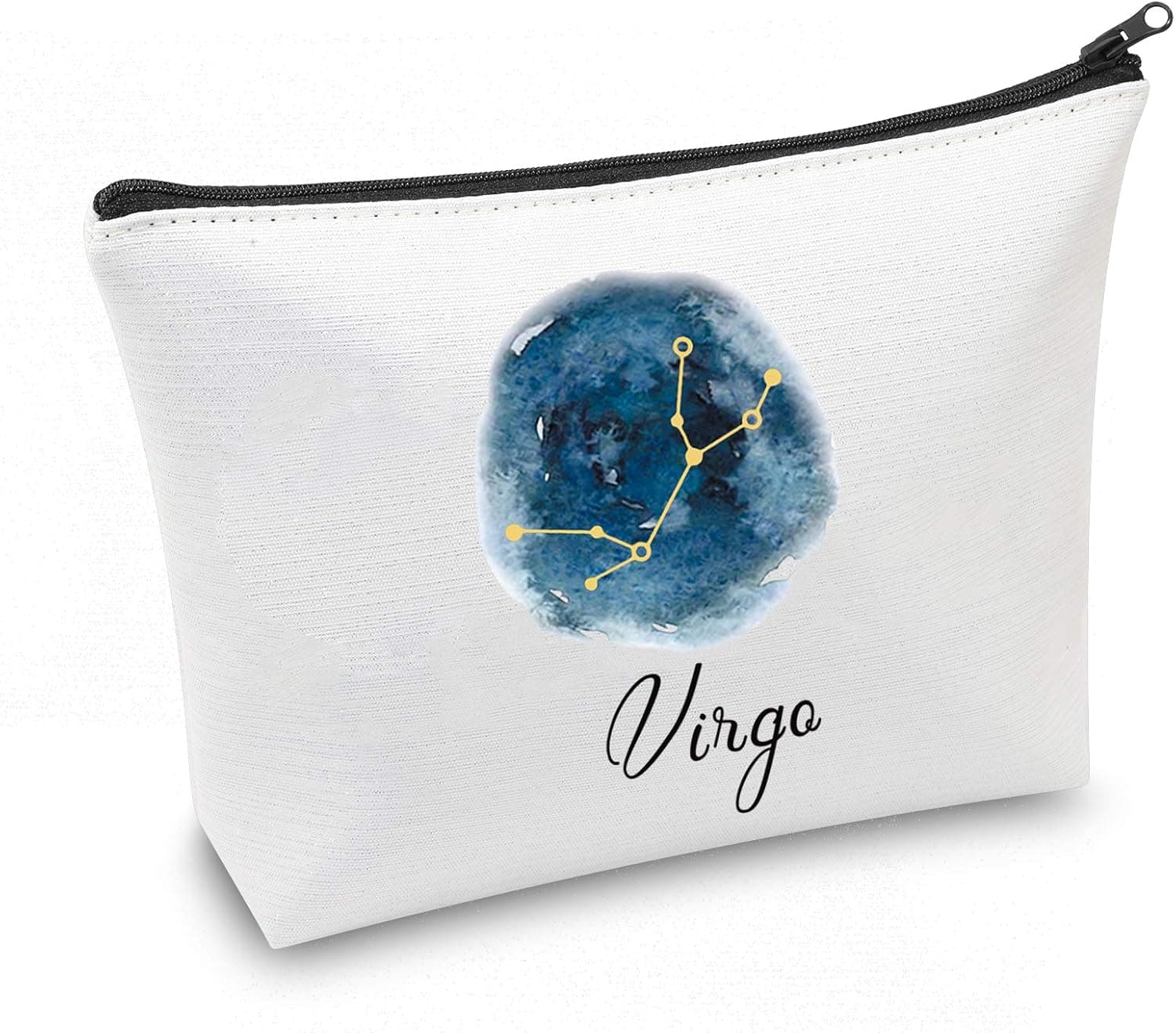 POFULL Zodiac Sign Cosmetic Makeup Canvas Bag Zodiac Constellation Sign Symbol Cosmetic Bag Sign Horoscope in Space Cosmetic Bag Birthday Gift (Virgo makeupbag)