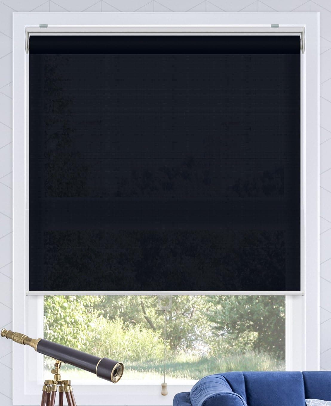 Chicology Cordless Roller Shades Snap-N'-Glide, Light FilteringPerfect for Living Room/Bedroom/Nursery/Office and More.Urban Dark Blue (Light Filtering), 27"W X 72"H