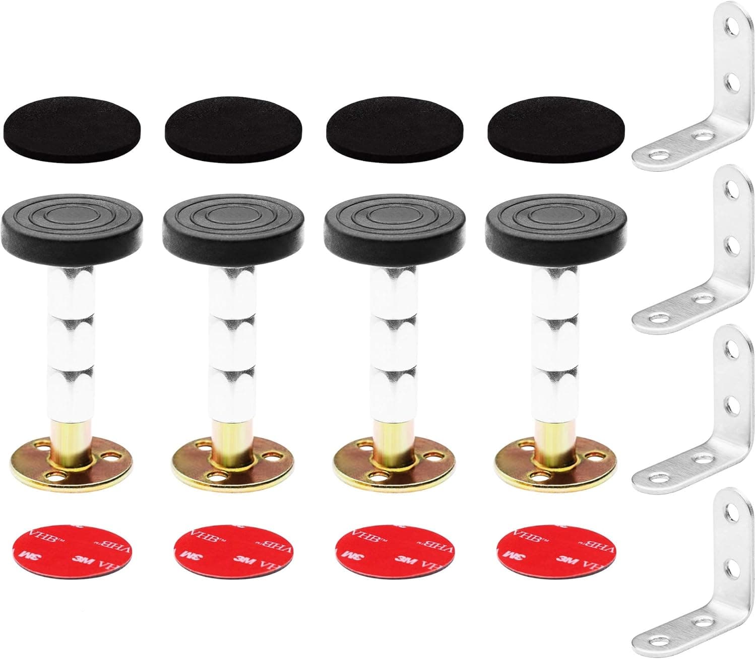 Headboard Stoppers Furniture Protectors Set-4(30-112mm) Adjustable Threaded Anti-Shake Tool 4 Self-Adhesive EVA Pads 4 Double Sided Self-Adhesive Dots 4 Corner Braces Support for Wall Furniture Bed