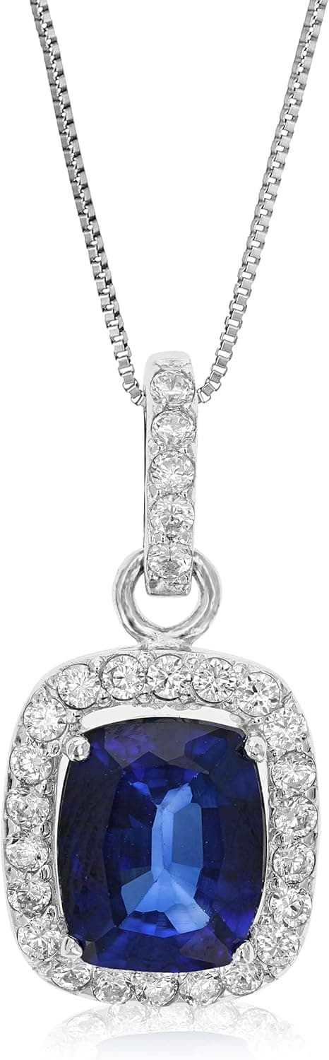 Vir Jewels 3 cttw Created Blue Sapphire Pendant Necklace .925 Sterling Silver 10x8 Cushion