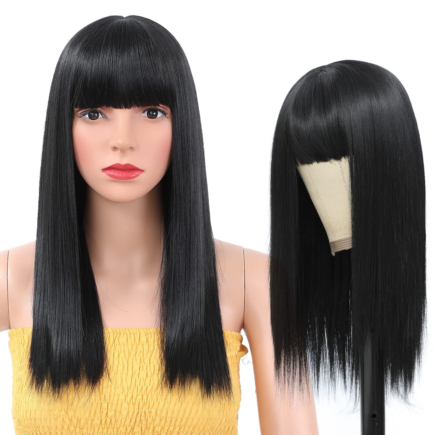 Sangrui Black Wig with Bangs, Straight, 18 Inch