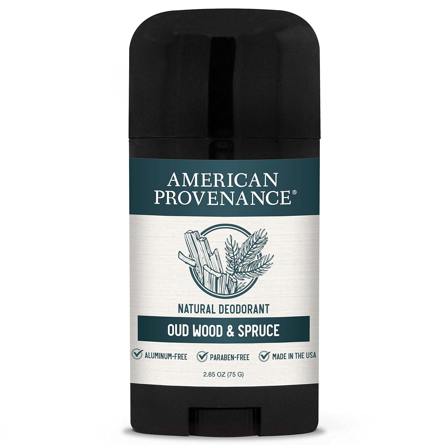 American Provenance All Natural Deodorant for Men - Aluminum Free Deodorant for Men that Lasts All Day - Made in the USA with Essential Oils & Cruelty Free - Oud Wood & Spruce (1 Pack)