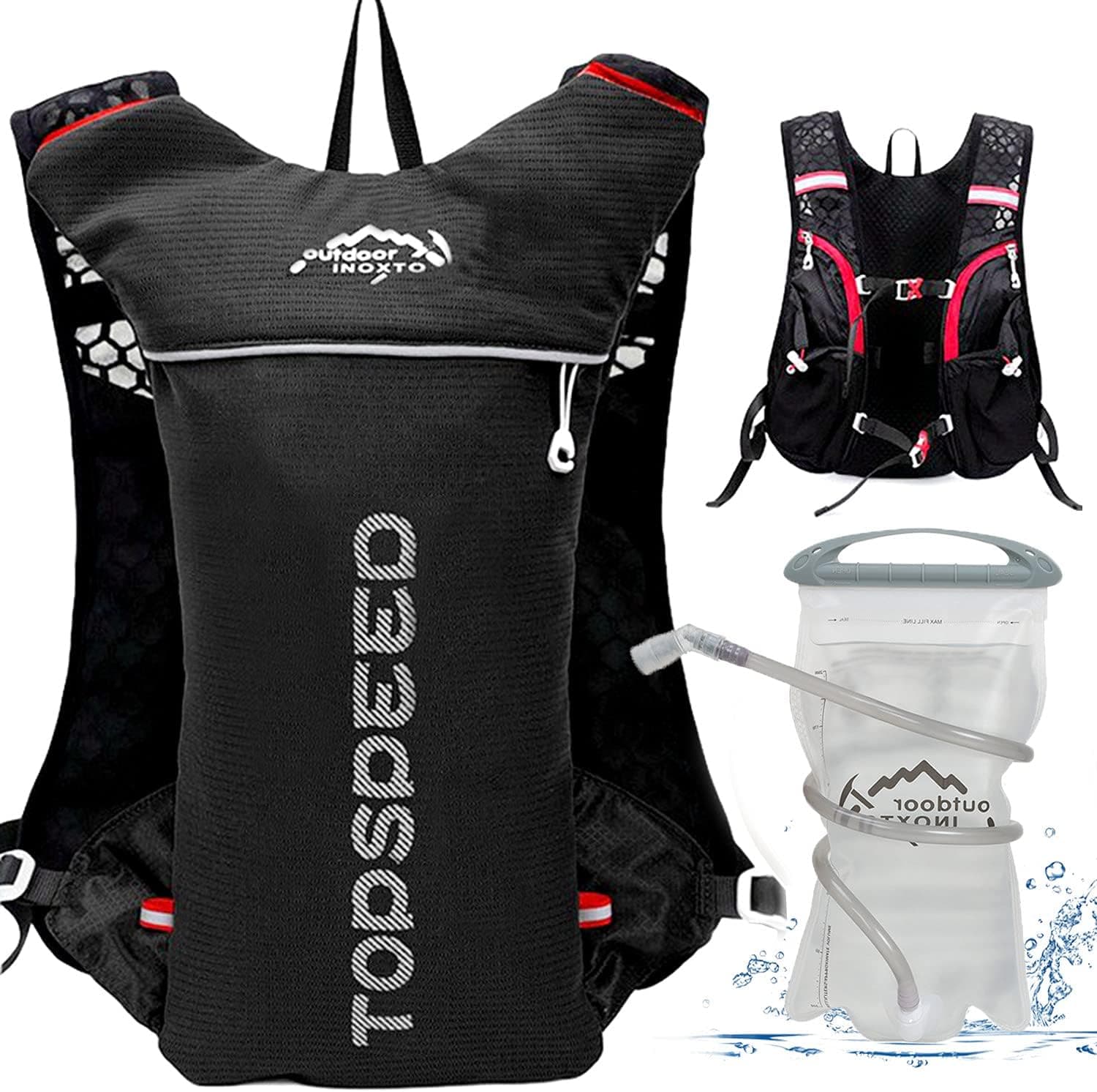 INOXTO Running Hydration Vest Backpack,Lightweight Water Running Vest with 1.5L Water Bladder Bag Daypack for Hiking Trail Running Cycling Race Marathon for Women Men