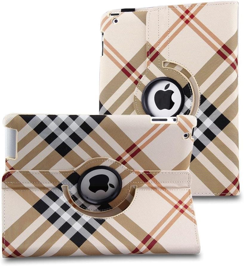 Revesun Yellow Large Diagonal Grid 360¡ãRotating Magnetic Leather Smart Cover Stand +Stylus+Protector for iPad 6/ipad Air 2