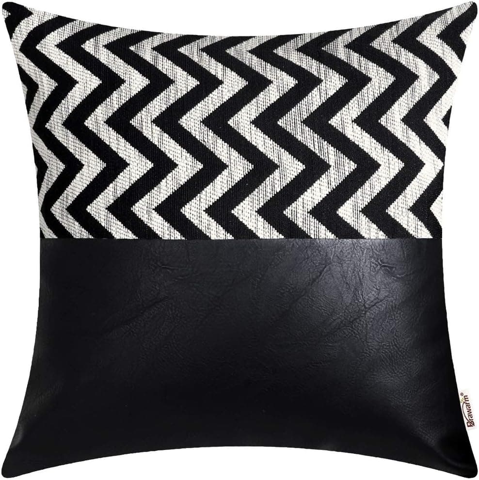 Brawarm Decorative Throw Pillow Covers, Faux Leather Throw Pillow Covers, Bohemia Style Cotton Couch Cases for Living Room Garden Bed, 18 X 18 Inches