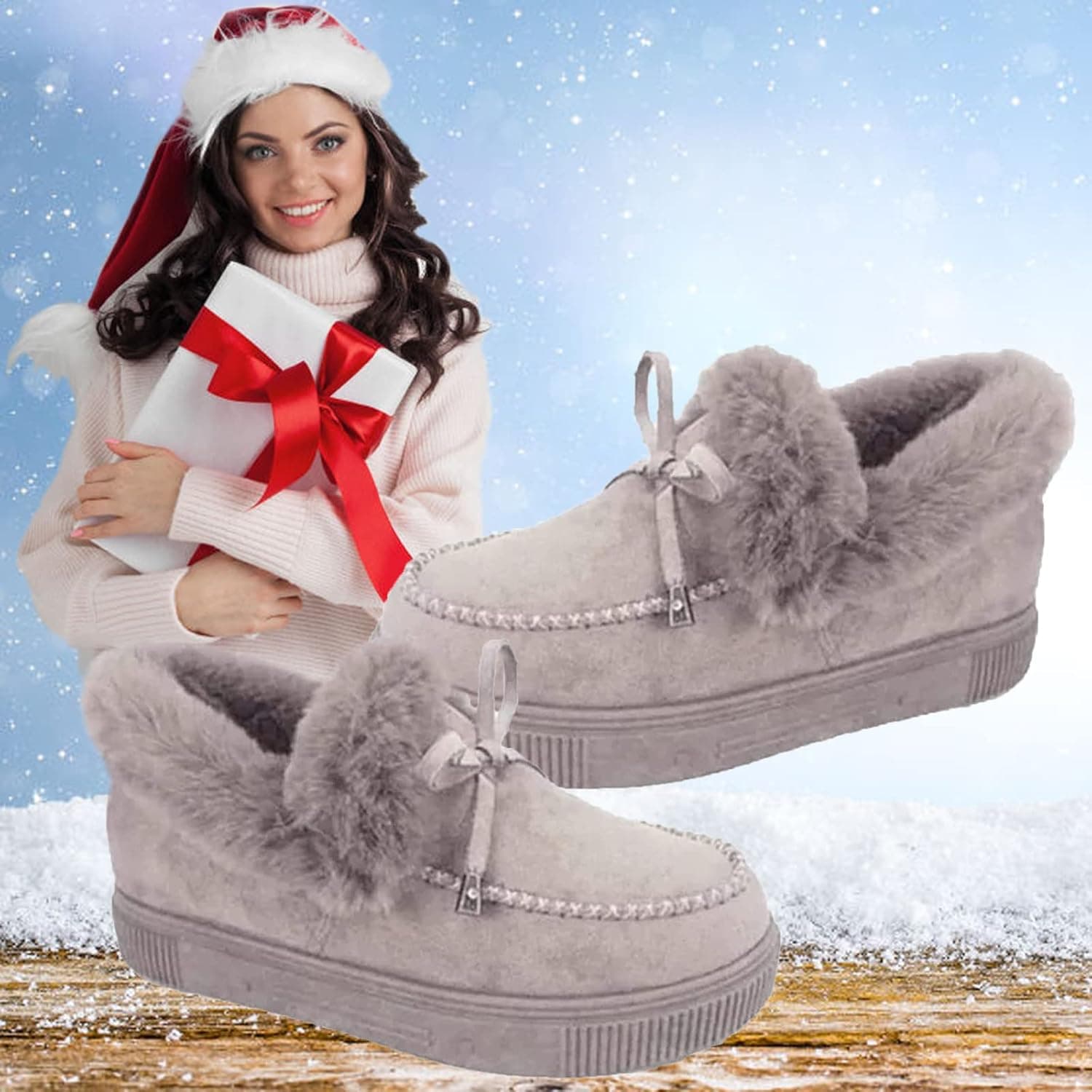 Women's Boots Round Head Thick Sole Orthopedic Arch-Support Wool Thick Warm Cotton Shoes, Anti Slip, Snow Boots for Winter (5.5, Grey)