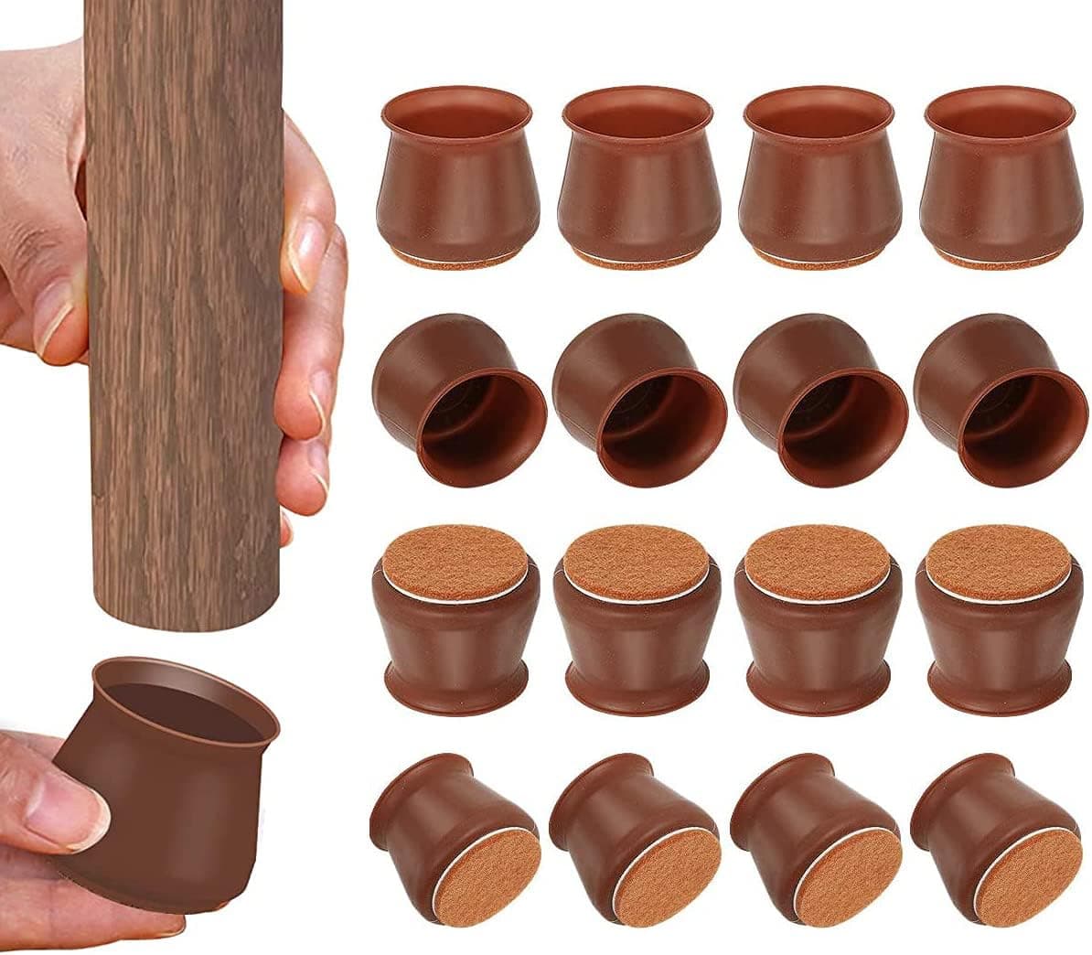 YGUANDAO 24 PCS Upgraded Silicone Chair Leg Protectors for Hardwood Floors with Felt Pads,Silicone Furniture Leg Caps,Fit All Shapes, Prevent Floor Scratches and Reduce Noise(Medium, Brown)
