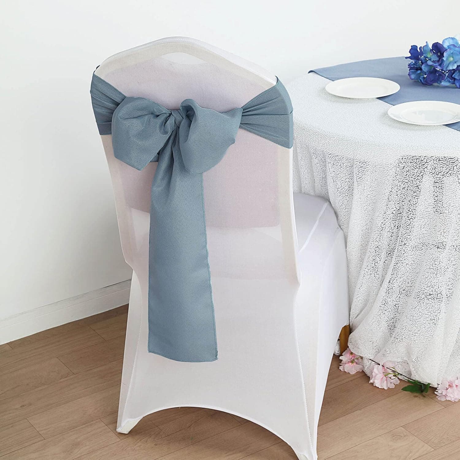 Efavormart 25 PCS Dusty Blue Polyester Chair Sashes Tie Bows for Wedding Events Decor Chair Bow Sash Party Decor Supplies - 6x108