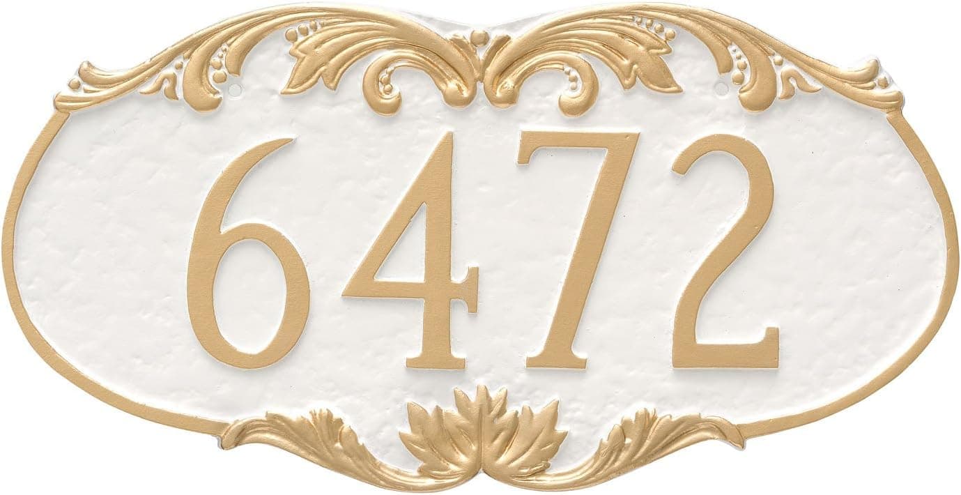 Montague Metal Charleston Address Sign Plaque, 8.5" x 16", White/Gold