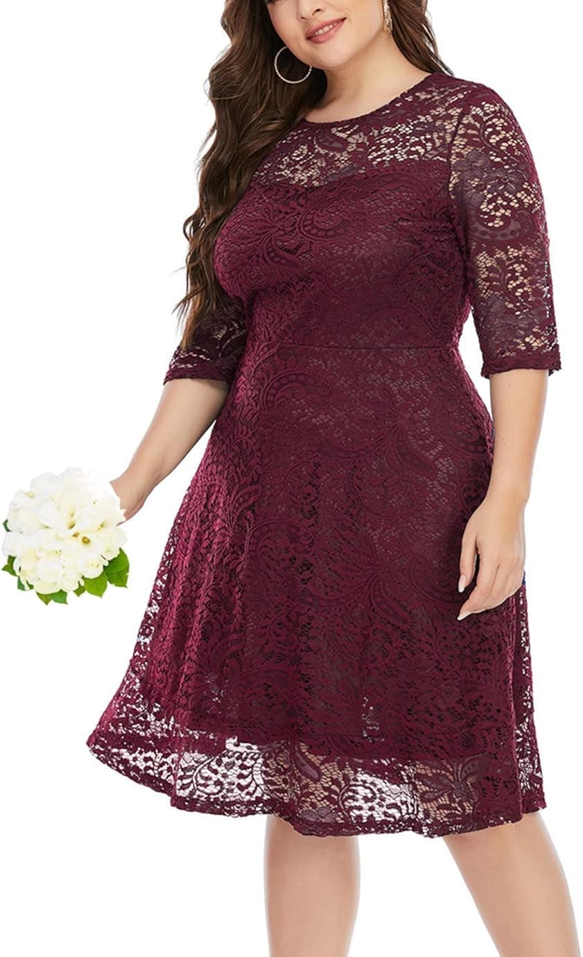 Subatud Women's Plus Size Cocktail Dresses Wedding Guest Midi A Line Dress