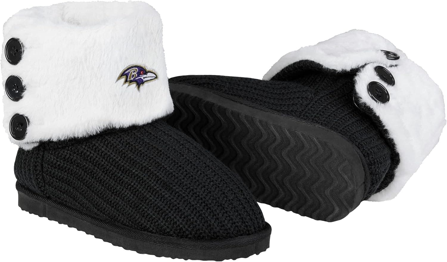 FOCO Womens NFL Team Logo Knit High End Black Button Boots