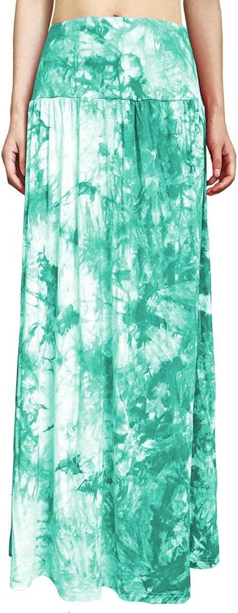 Yige Women's Tie Dye Fold Over Maxi Skirt - High Waist Long Skirt