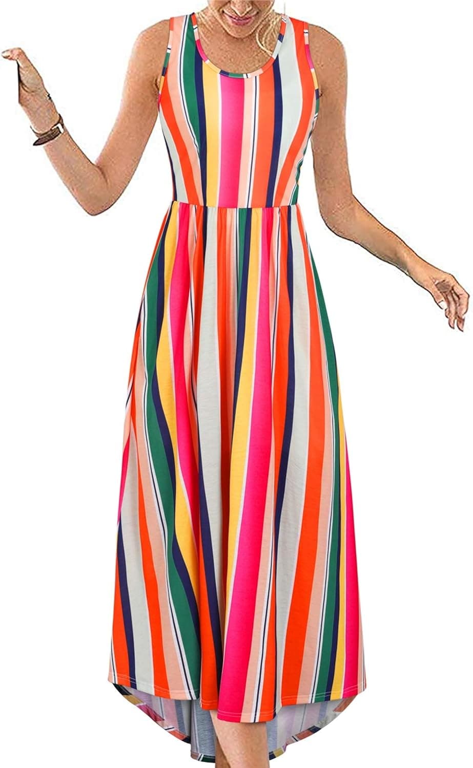 KILIG Womens Crew Neck Sleeveless Tank Floral Flowy Summer Casual Beach Maxi Long Dress with Pockets (Floral02,L)