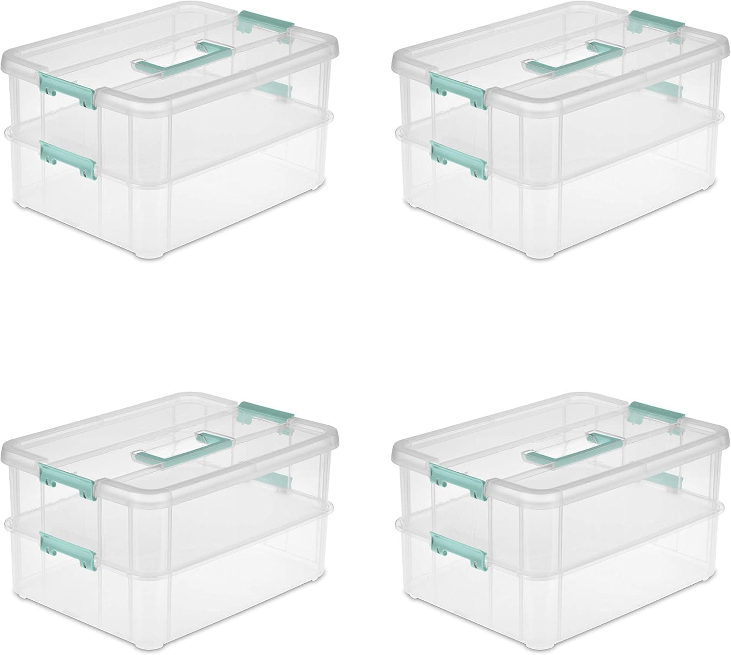 Sterilite Stack & Carry 2 Layer Box Small Storage, Clear, Pack of 4