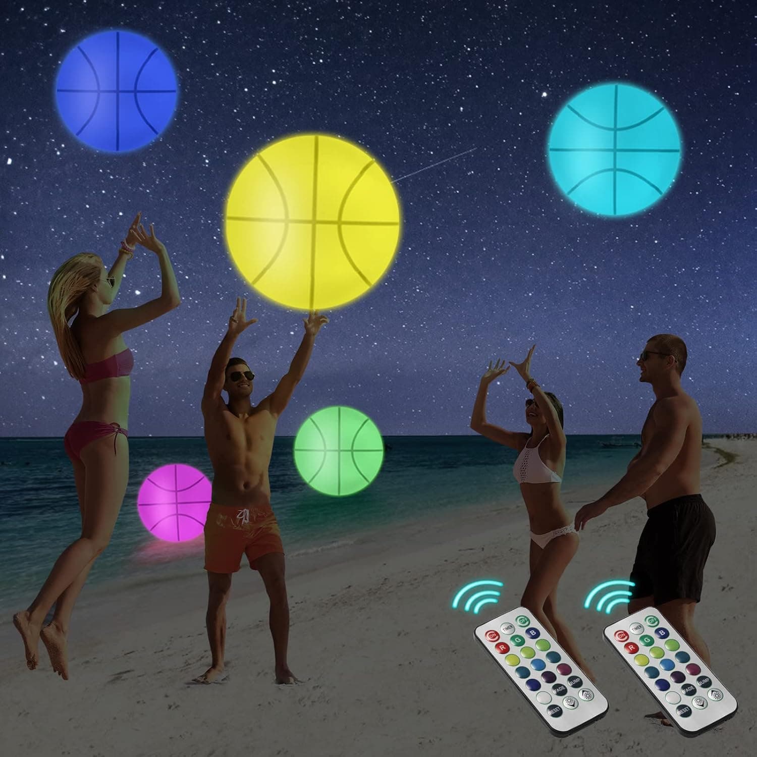 Pool Floating Beach Balls Glow in The Dark,ICNOW 3Pcs 13 Colors 4 Models LED Light Up Ball Games with Remote Control Inflatable Outdoor Pool Beach Party Games for Kids Adults