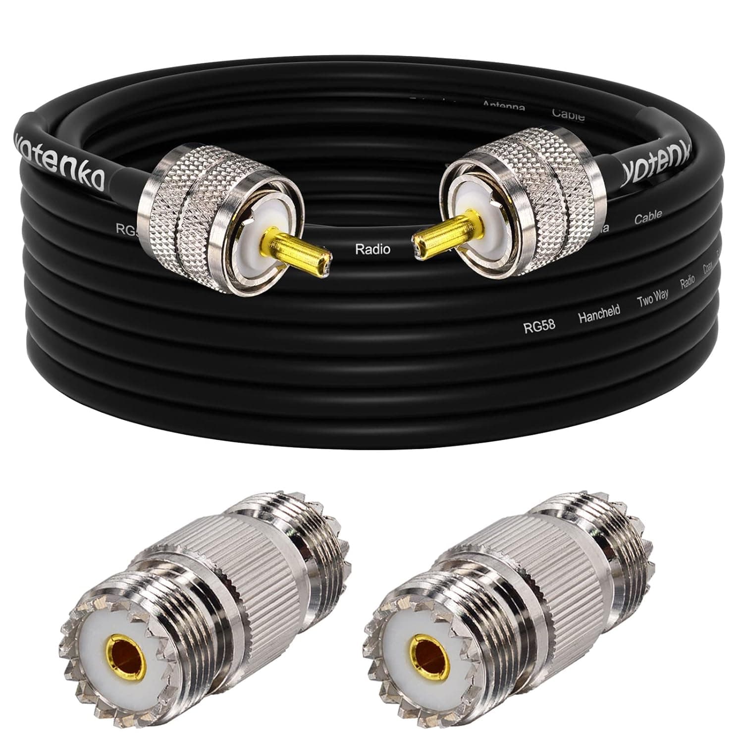 YOTENKO CB Coax Cable,RG58 Coaxial Cable 25Ft,UHF PL259 Male to Male Cable + 2PCS UHF Female to Female SO239 Adapter for CB Ham Radio,SWR Meter,Antenna Analyzer,HF Radio,Amateur Radio