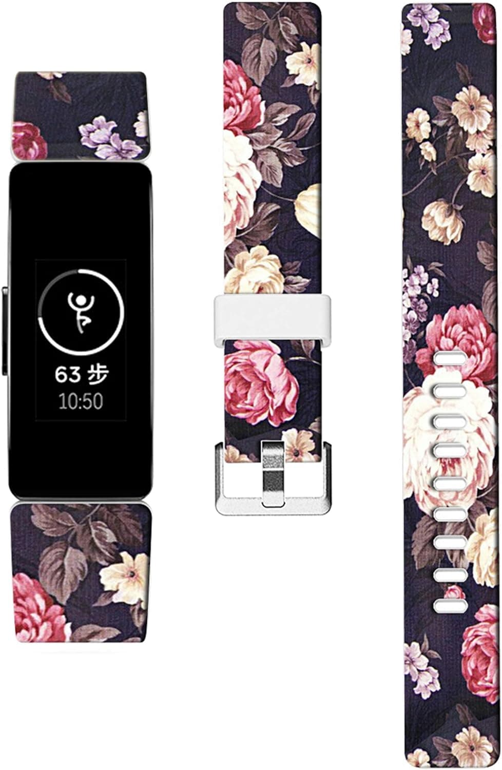 Inspire 2 Bands Silicone & Cisland Soft Thin Slim Print for Women Strap Replacement Compatible with Fitbit Inspire / Inspire HR / Inspire 2 Small + Beautiful Black Flower Floral