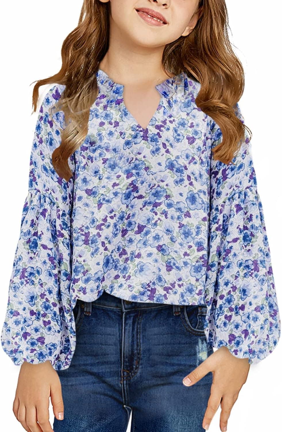 blibean Girl Flower Bell Sleeve Blouse Floral Fall Tops 4-13 Years