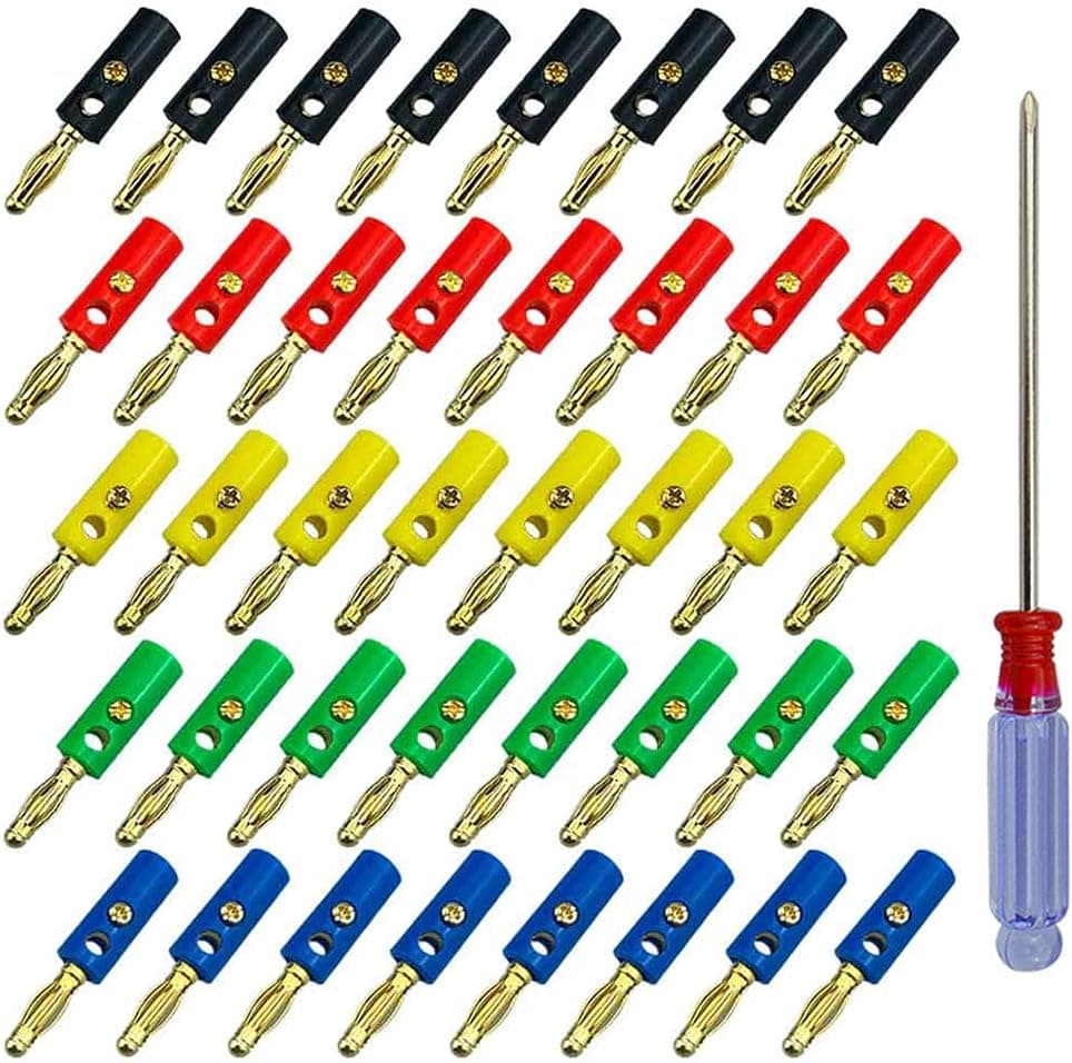 FULARR 40Pcs Premium 4mm Banana Plug, Gold Plated Banana Plug Connector, for Speaker, Audio/Video Receiver, Amplifiers and Sound Systems (5 Color)