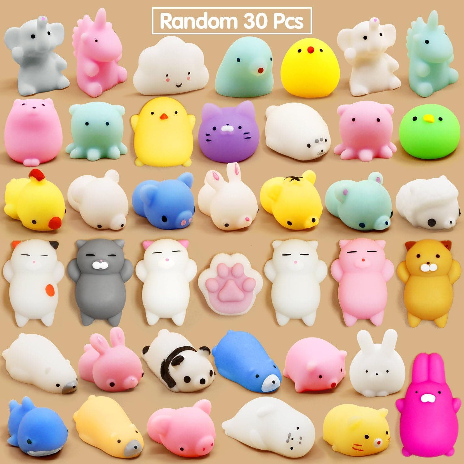 30 Pcs Mochi Squishy Toys Party Favors for Kids Kawaii Mini Squishy Animal Squishies Stress Relief Toys Cat Panda Squishy Squeeze Toys Birthday Stocking Stuffers for Boys Girls Random