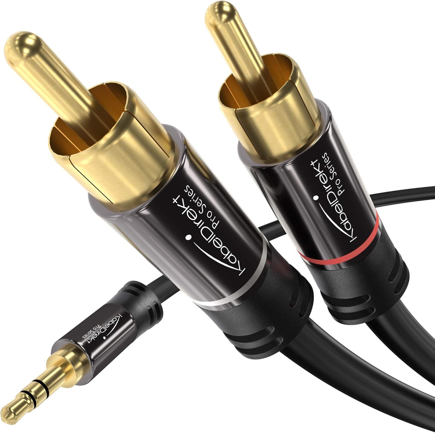 KabelDirekt – Aux/3.5mm to RCA/phono male adapter cable – 3ft short – 2× RCA/phono plugs (Y splitter audio cable, connects smartphones/notebooks and other equipment to Hi-Fi systems/speakers, black)