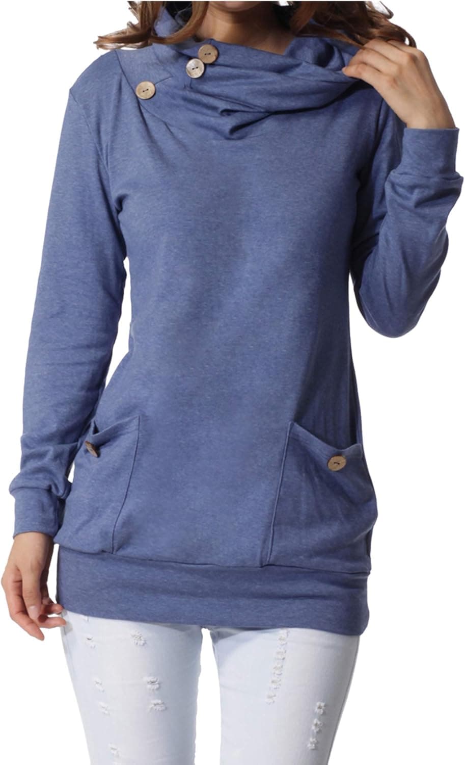 levaca Womens Long Sleeve Button Tunic Top