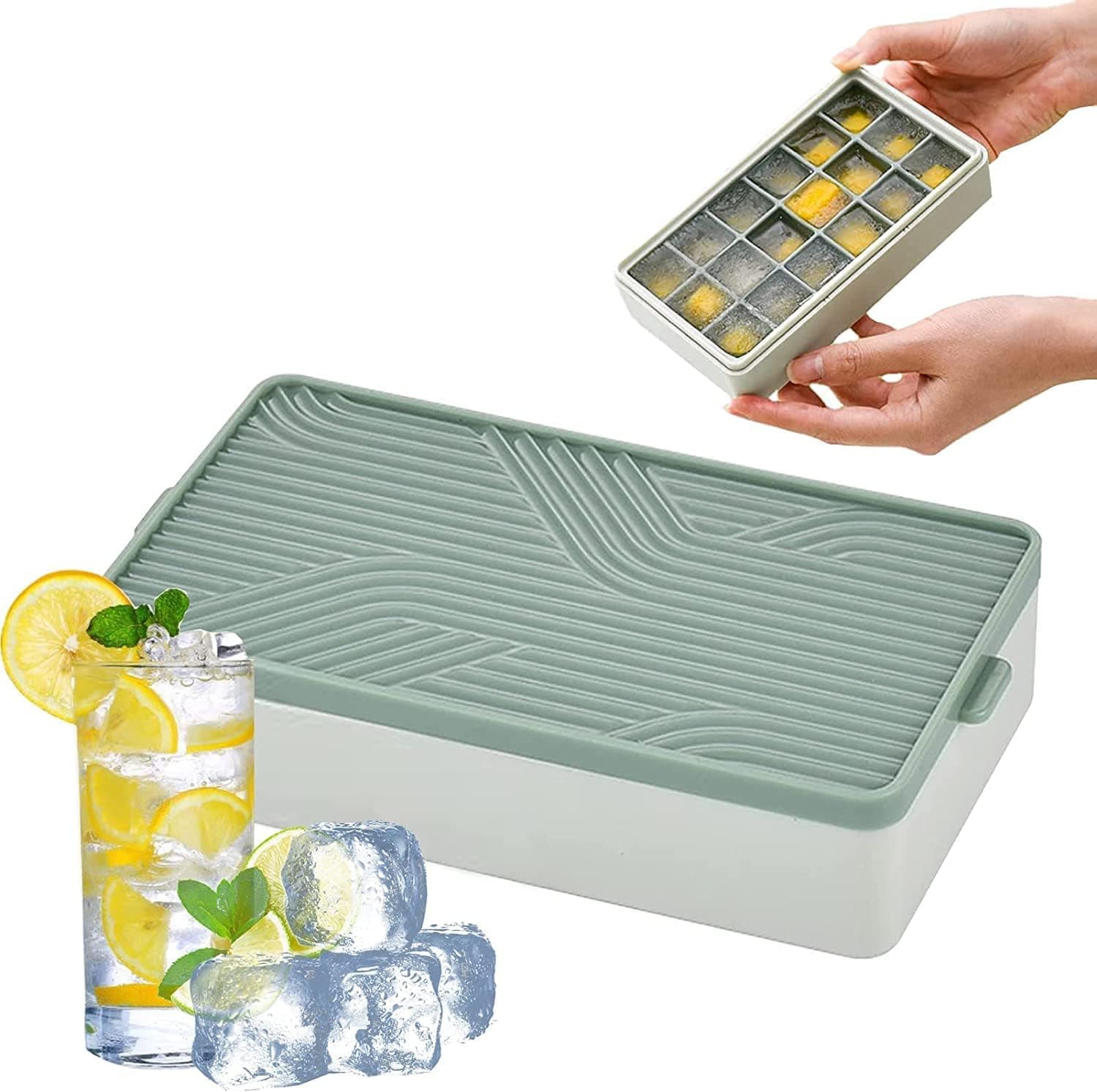 Ice Cube Tray With Lid for Freezer, Focily Easy-Release Silicone 18 Mini Ice Cube Mold Tray with Spill-Resistant Cover for Cocktail Whiskey Tea Coffee Chocolate Baby Food, Flexible & BPA Free