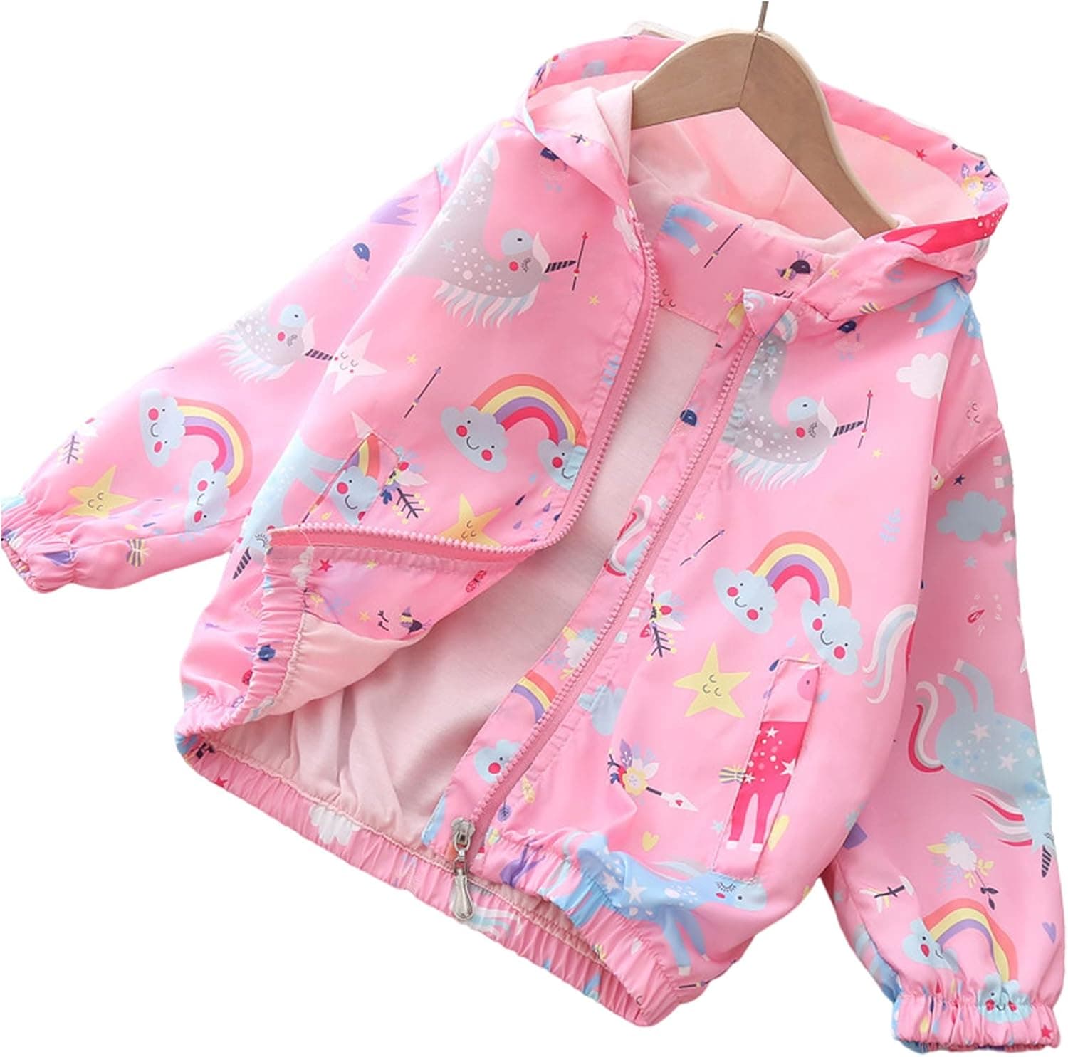 Toddler Fall Jackets Girls Spring Unicorn Windbreaker Outerwear Lightweight Coat Long Sleeve Casual Hoodie 2-8 Years