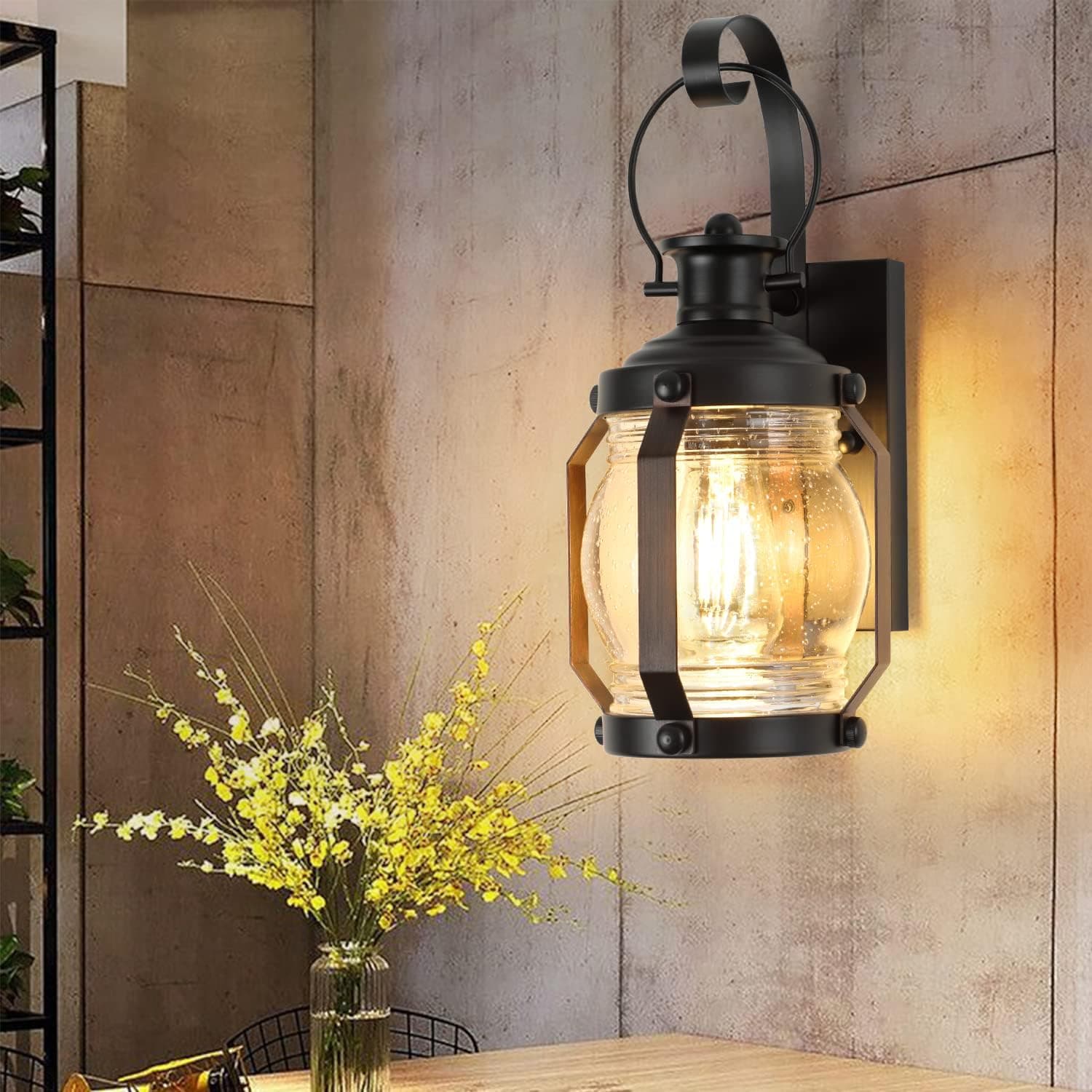 Depuley Black Wall Sconce Indoor Light, Vintage Wall Lamp Fixture with Seeded Glass Shade, Wall Mounted Lighting with E26 Base, Rustic Wall Light for Home Decor Bedroom Porch, Oil Rubbed Bronze Finish
