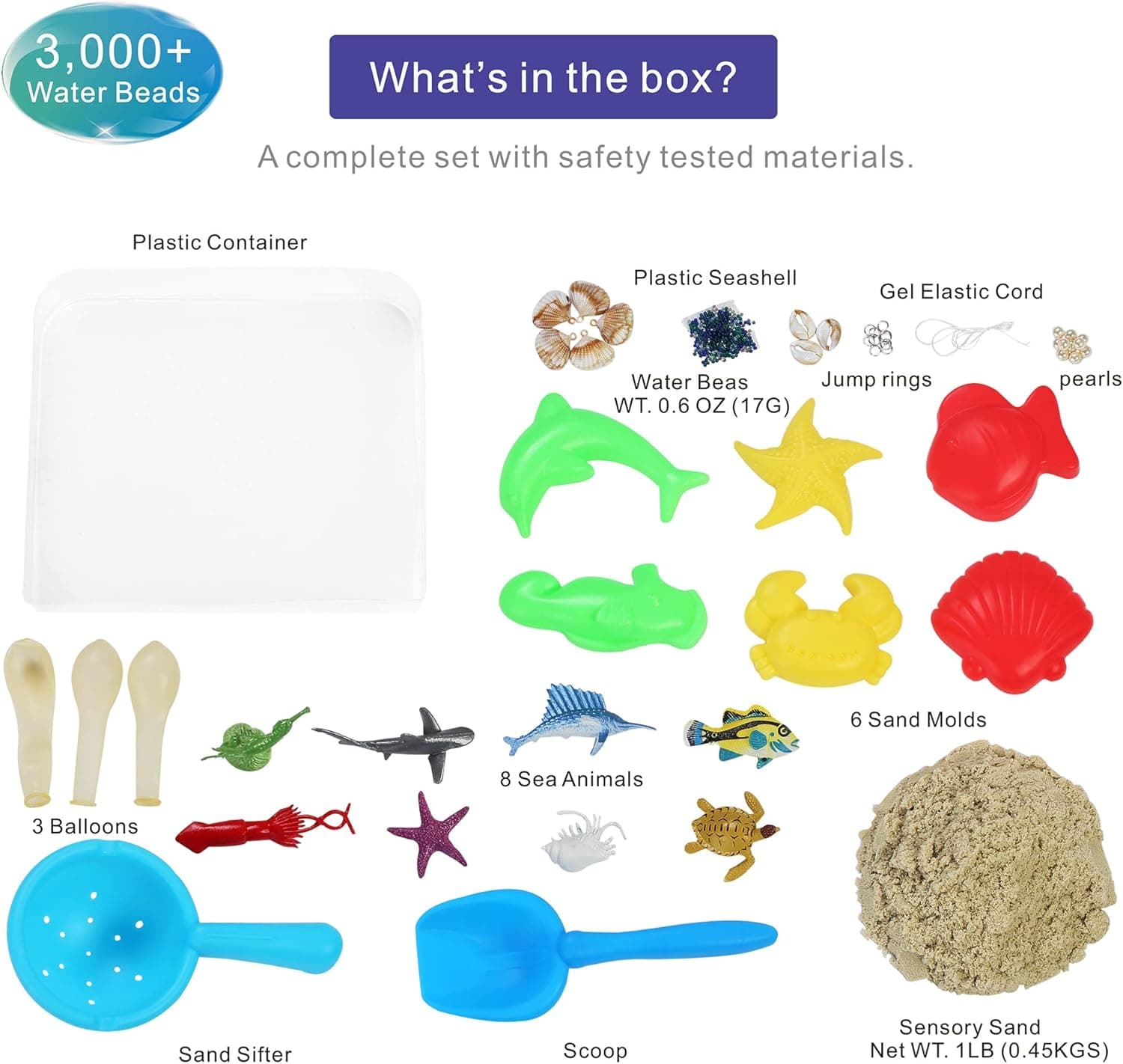Carolart Ocean Sensory Toys, Sensory Bins for Toddlers Include Sea Animals, Balloon for Stress Ball, Water Beads etc., Kids Crafts Age 3 4 5 6 7 8