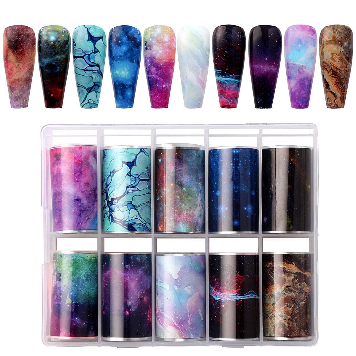 Makartt Nail Art Foil Transfer Stickers Nail Art Supplies Foil Transfers 10 Rolls Nail Decals Nail Extension Gel Art Decorations for Women Poly Nail ExtensionGel DIY Design 4cm 100cm Starry Sky