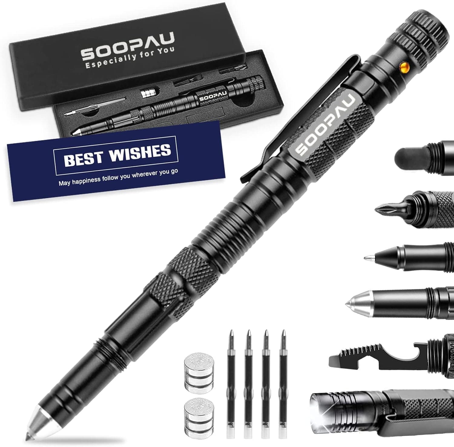 Gifts for Men Boyfriend Dad Husband Son, 10-in-1 Tactical Pen Aluminum Alloy Multitool Pen Survival Gear, Cool Gadgets for Christmas Stocking Stuffers Fathers' Day Anniversary Birthday
