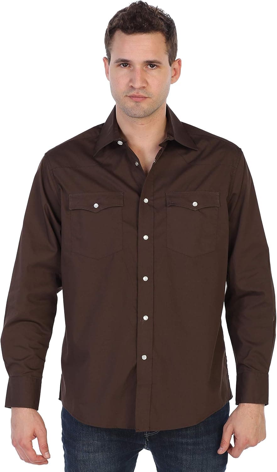 Gioberti Men’s Solid Long Sleeve Western Shirt with Pearl Snap-on Buttons